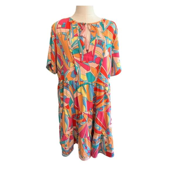 Women's Dress Summer Print Colorful Casual Pullover V-neck Dress L/XL - Picture 2 of 8